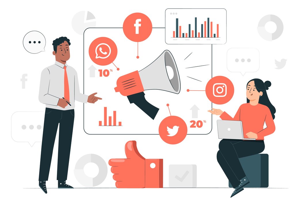 Illustration depicting Social Media Marketing strategies and tactics