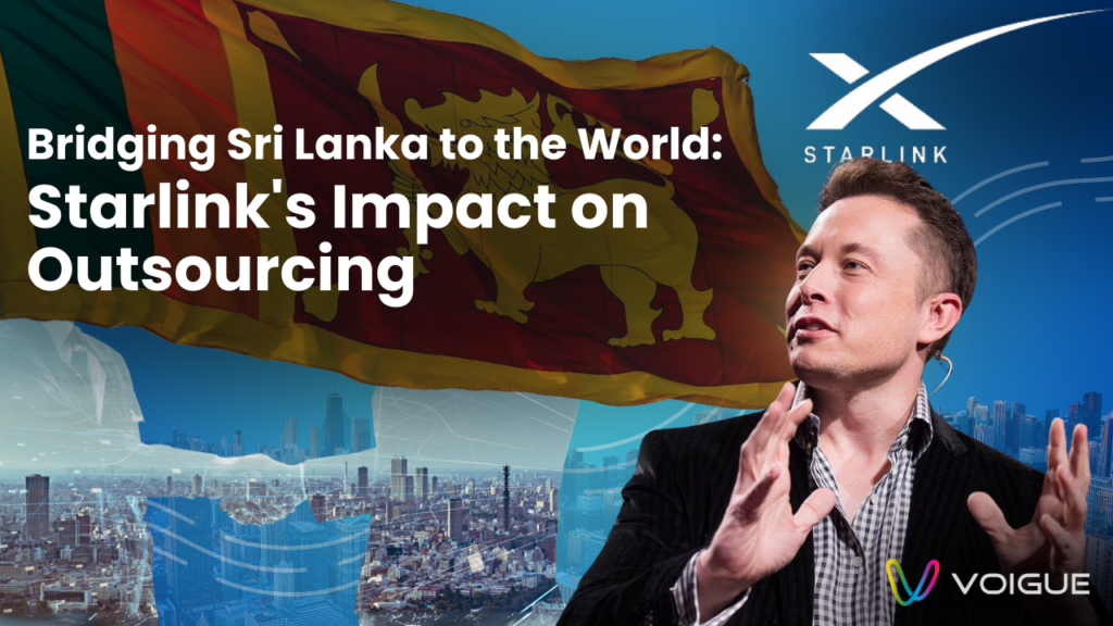 Illustration depicting Starlink satellite internet connecting Sri Lanka to global outsourcing market